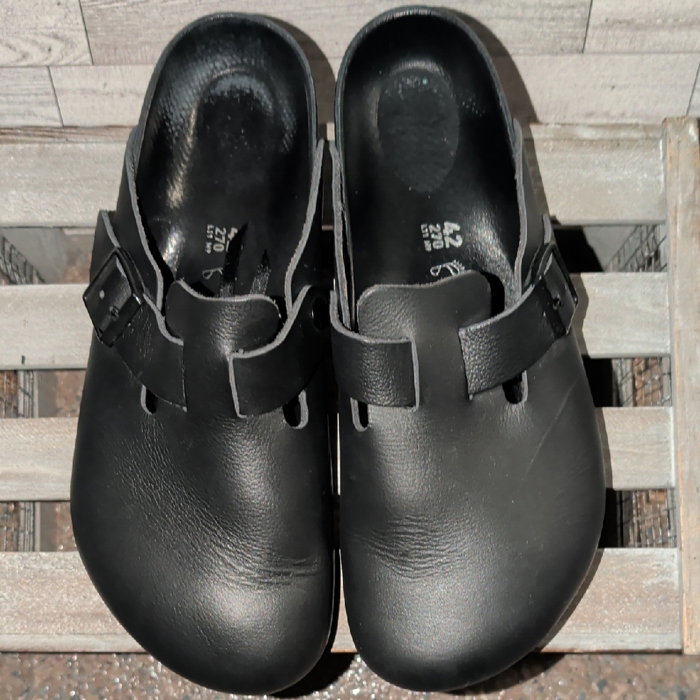 Birkenstock Boston Eva Black Leather Mules Size 11